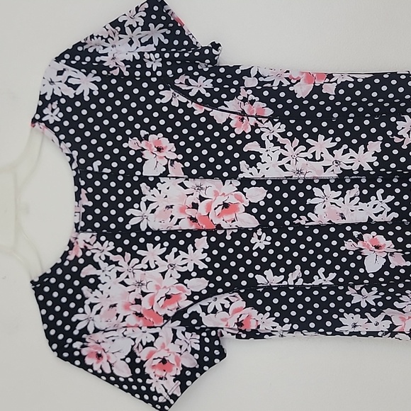 Sami & Jo Black w/ Polka Dots & Pink & White Floral Flowers Short Sleeve Dress S - Picture 10 of 11